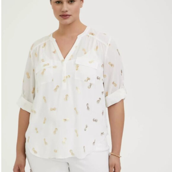 810-12 NEW Torrid Harper Georgette White Gold Pineapple Blouse Size L/12, 0 - Picture 4 of 15